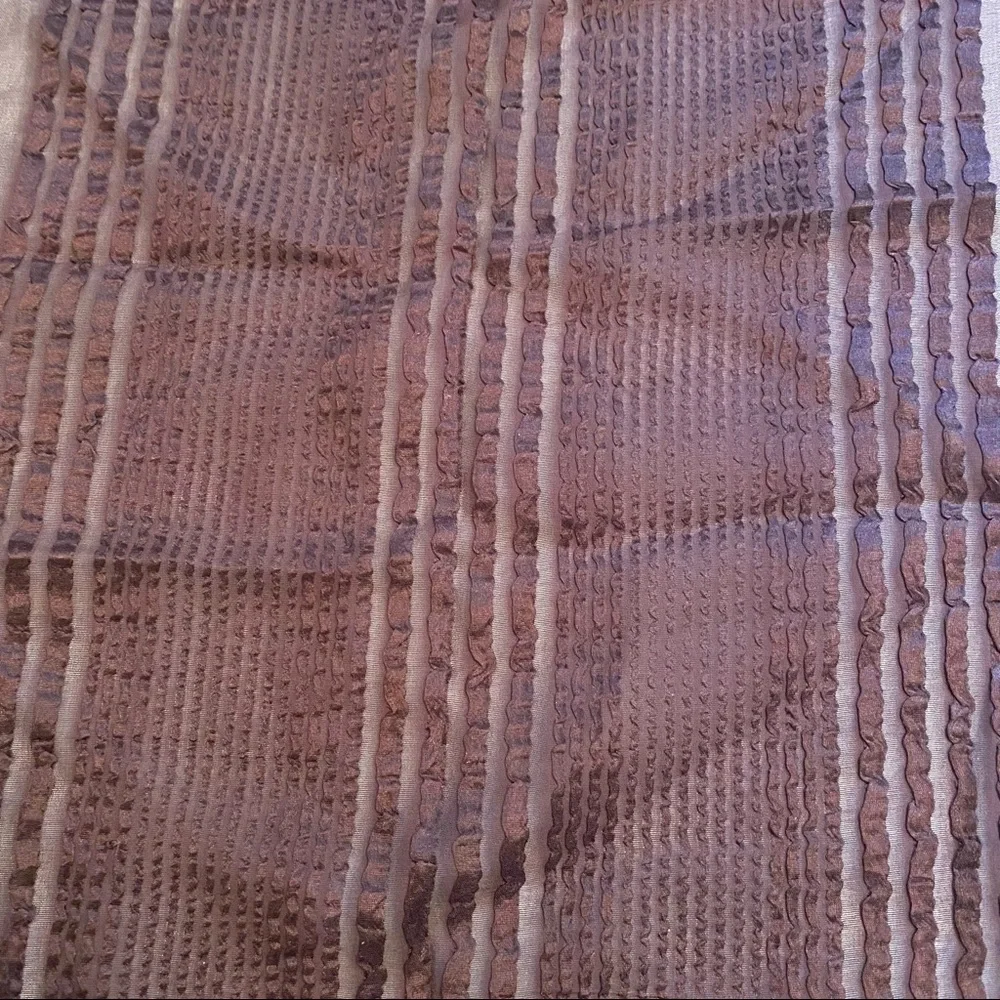 TANNER SCARF BROWN SILK SHEER RIBBED TEXTURE FRINGE LONG RECTANGLE ACCESSORY